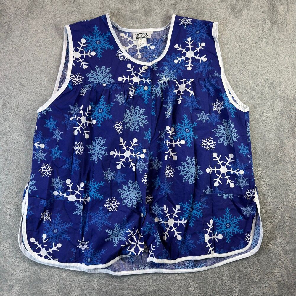 Anthony Richards Apron Top Women 3X Blue Snowflake Christmas Button Up Plus Size